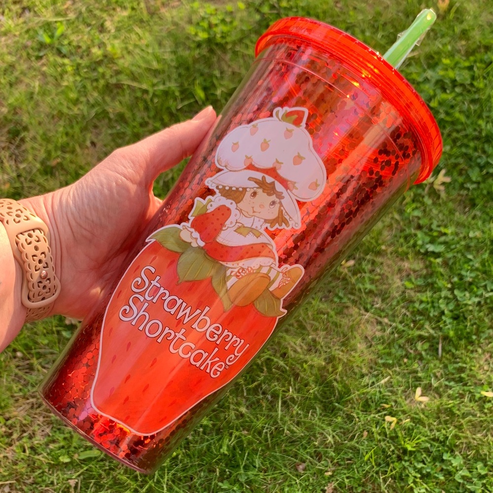 Strawberry Shortcake Red Glitter Tumbler with Straw